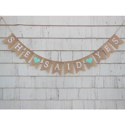 Custom she said yes wedding burlap Banners love is sweeet bridal shower engagement party Buntings garlands Photo Prop signs