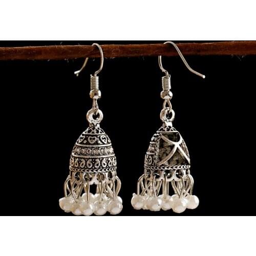 Boho Gypsy Indian Drop Earrings For Women Ethnic Imitation Pearls Tassel Orecchini Jewelry Ladies Retro Jhumka Earrings