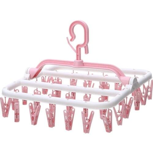 8/16/24/32 Clip Folding Plastic Drying Rack Clothes Hanger Dryer Towel Cloth Drying Rack Multi-functional Underwear Socks Clip