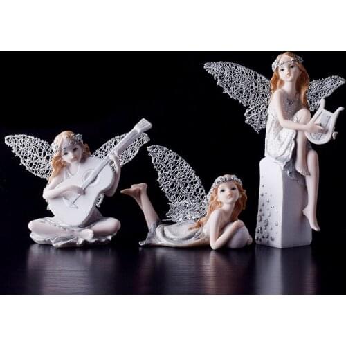 European Style Violin Angel Flower Fairy Sculpture Childrens Room Decoration Cartoon Cute Girl Character Figurine Birthday Gift