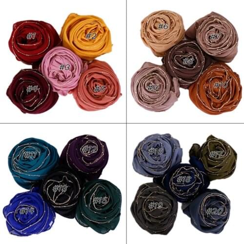Gold chain hijab bubble chiffon scarf shimmer shawls muslim plain scarves wraps cotton headband scarves 10pcs/lot 20 color
