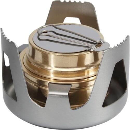 Heavy Duty Brass Alcoho Stove Burner with Aluminum Alloy Stand Lid for Outdoor Camping Hiking Backpacking Cooking Portable