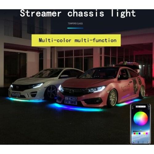 4PCS RGB Multicolor Flexible Flowing Car LED Light Underglow Underbody Waterproof Automobile Chassi Neon Atmosphere Ligh