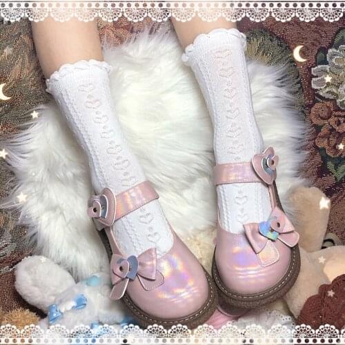 School Student Teenager Girl Cute Lolita Shoes Kawaii Bowknot Cosplay Sweet Flats Japanese Low Heel Platform Cute Loli Shoes