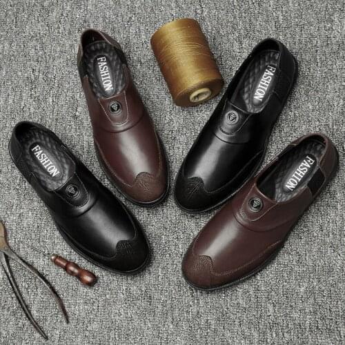 Genuine brand black simple mens shoes 2019 spring and autumn comfortable breathable simple casual leather shoes large size 46