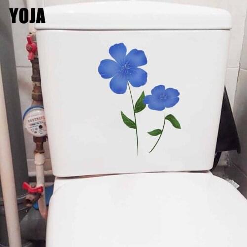YOJA 16.5*23.5CM Beautiful Blue Flowers Home Bathroom Toilet Decor Childern Bedroom Wall Sticker T1-0845