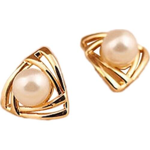 Golden Triangle Earrings Fashion Jewelry Women Pearl Stud Earrings Exquisite Bijoux Wedding Gifts