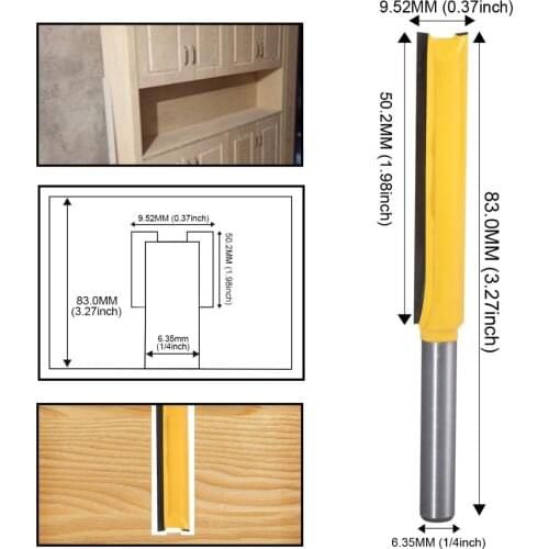 1/4" Shank Flush Trim Router Bit 3/8" Blade Width 50mm Length Straight Woodworking Router Bit Carbide Milling Cutter
