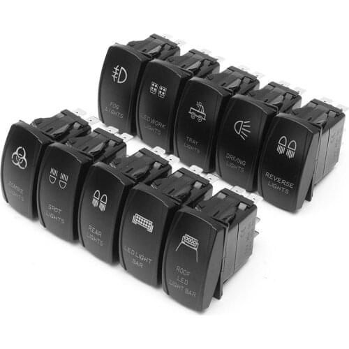 1pc 12V/20A 24V/10A Car Boat LED Rocker Switch 5pin Red LED Light Rocker Switches For Truck Trailer Bus RV Caravan