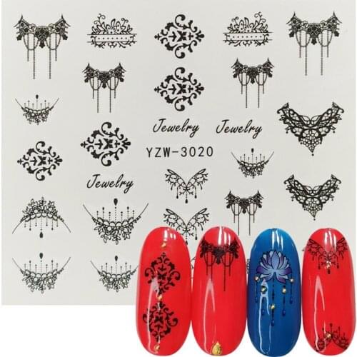 1 Sheet Jewelry Nail Sticker Black Floral Decals Manicure Water Transfer Slider Foil Design Watermark Decal Decorations