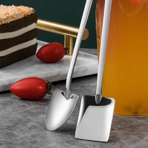 1PC Long Handle Stainless Steel Coffee Spoon Square Shovel Stirring Scoop Dessert Flatware Milk Tea Tools Cafe Kitchen Gadget