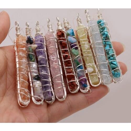 1pcs Natural Stone Irregular Rose Quartzs /Lapis Lazuli Amethysts Pendants for Jewelry Making DIY Necklace Earring Size 8x65mm