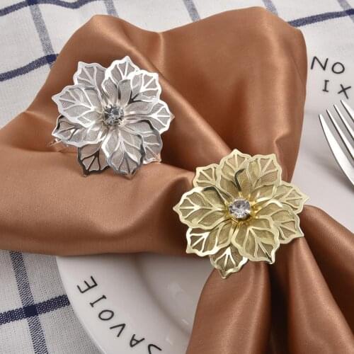 1pcs Luxury Alloy Napkin Ring Gold Silver Flower Towel Holder Paper Buckle Holders Wedding Birthday Party Dinner Table Decor