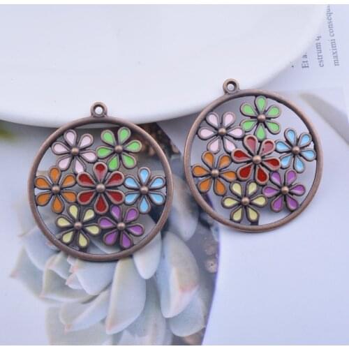 12pcs/lot 34*36mm Bohemian Style Ancient Copper Color Flower Charms Alloy Ear Pendant DIY Jewelry Earring Findings