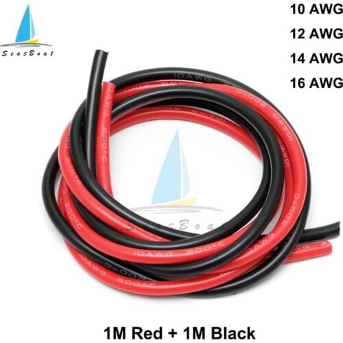 2M Silicone Wire 10 12 14 16 AWG SR Wire Flexible Stranded Copper Electrical Cables 1M Red and 1M Black Color Cable