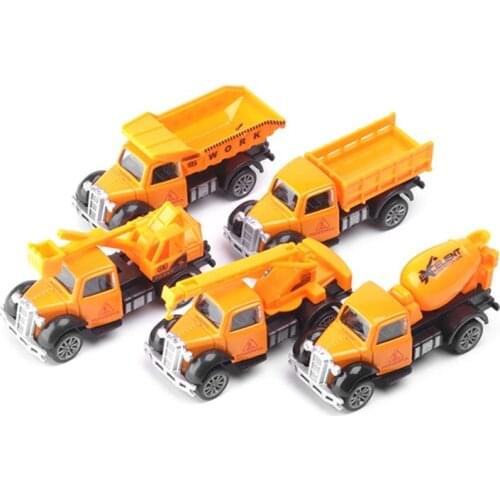 5Pcs/Set 4D Finished Alloy Engineering Car 5 Models 1/82 Mining Transport Crane Model Metal Pull Back Toy Car