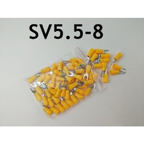 50PCS SV5.5-8 Yellow Terminal Cable Wire Connector Insulated Fork Spade Crimp Connector Terminals Electrical Wiring