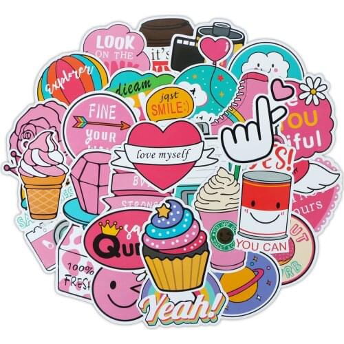60 PCS Pink Stickers VSCO Girl Graffiti Waterproof Toy for Laptop Luggage Notebook Luggage Car Skateboard Sticker for Childrens