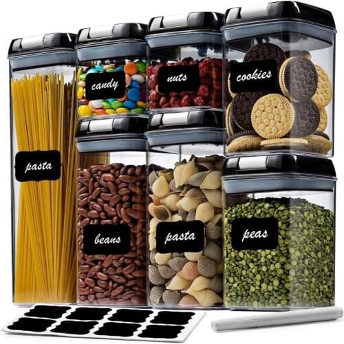 7Pcs/Set Square Airtight Food Storage Containers Pantry Organization Sealed Jars