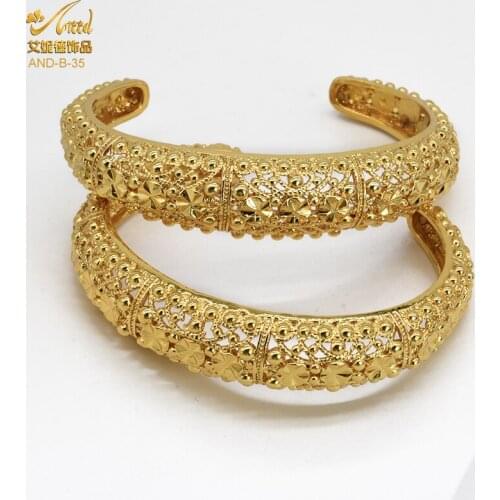 ANIID Dubai Bangles 24KGold Bracelets For Women Wholesale Luxury Wedding African Arabic Cuff Plated Accessories Metal Hawaiian