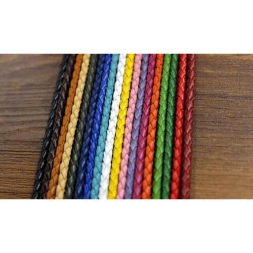 Free shipping Multi Color 10Meters 32.8 feet Leather Cord 3mm Round Braided Bolo Genuine Leather Cord