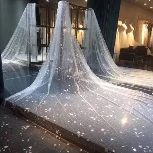 2021 New Style Floral Ivory Bridal Veils Wedding Crystal Beaded Women Fairy Shiny Long Cathedral Veil for Bride Accessories