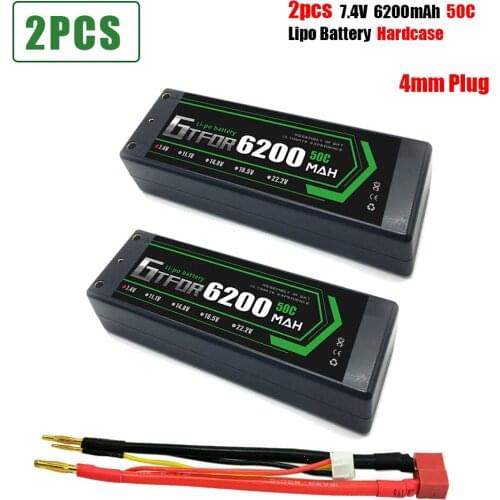GTFDR 6200mAh 4mm Lipo Battery 7.4V 50C/100C 2S LiPo RC Battery Deans XT60 EC5 for RC Evader Car Truck Truggy Buggy Helicopter