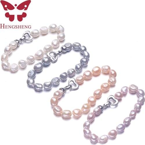HENGSHENG Baroque Pearl Jewelry Bracelet, 6-10mm White Natural Pearl Bracelet For Women Party Jewelry Wedding Jewlery Christmas