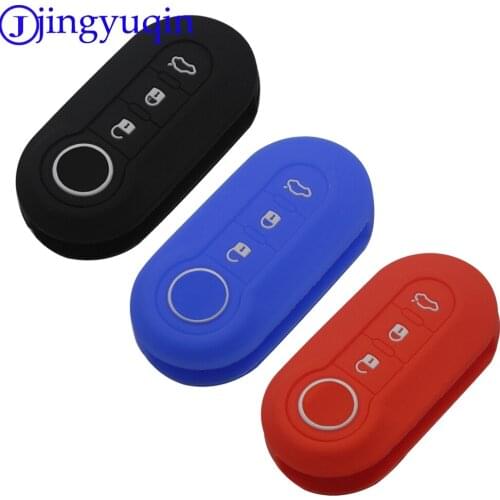 Jingyuqin New Flip Remote Car Key Fob Silicone Case Cover Protector For Fiat 500 Panda Punto Bravo 3 Button Auto Accessories