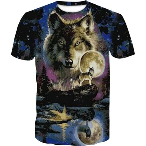 Summer 3D Printed Wolf T Shirt Streetwear Round Neck Short Sleeve Tees Tops Funny Animal Unisex Clothes Casual Polyester T-shirt