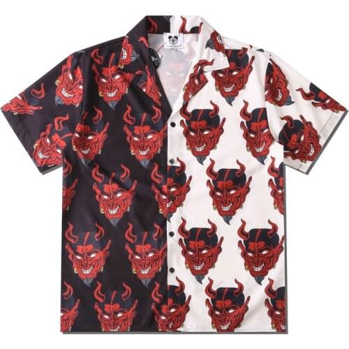 Hip Hop Demon Print Punk Style Cool Shirts For Men Graphic Short Sleeve Hawaiian Casual Summer Shirt Male Camisas Para Hombre