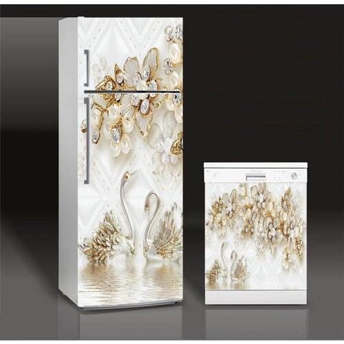Fridge Sticker Luxury Jewelry Swan Refrigerator Dishwasher Door Wrap Kitchen Wallpaper Accessories Modern 3d Wall Stickers