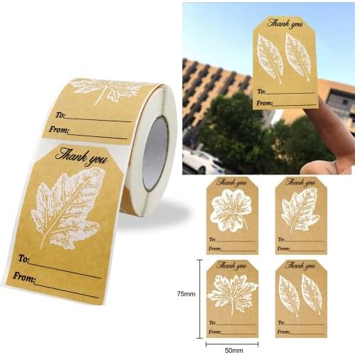 250PCS 5*7.5cm Kraft Paper Thank You Stickers White Leaf DIY Gift Wrapping Decoration Stationery Stickers