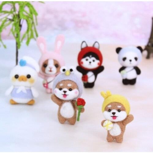 Non-Finished Summer Creative Handmade Pets Toy Doll Wool Felt Poked Kitting DIY Cute Animal Dog Duck Wool Felting Package Gift