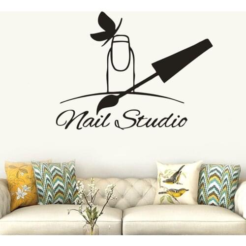 Nails Manicure Wall Decal Nail Studio Logo Window Vinyl Murals Nail Salon Décor Nails With Butterfly Wall Stickers Art AZ905