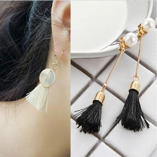 New Retro Earrings Jewelry Small Bohemian Long Earrings Female Sexy Chip Earrings Imitation Pearl Black And White Tassel Earring
