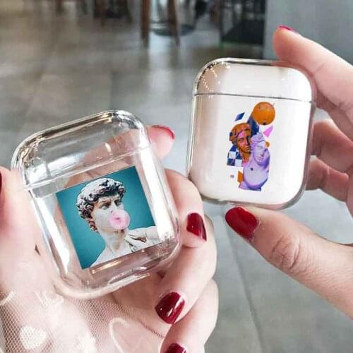 Transparent Statue Luxury Earphone Case For Airpods 1/2 Soft Case Black Art Style Earphone Cases Cover For Airpods Accessories