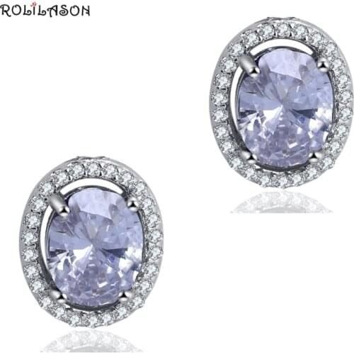 ROLILASON Glittering white crystal Perfect gifts silver filled Stud Earrings for girls Wholesale Fashion jewelry JE912