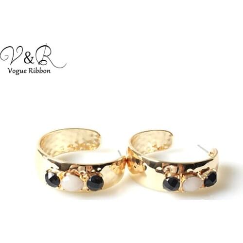 Beaded Wide Open Hoop Earring, Matte Gold Filled Earrings, 2019 Hot New Trendy Hoop Earrings Wholesale for Women Party Earrings