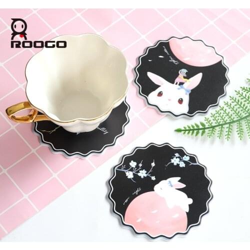 Roogo Silicone Flower Pattern Tea Cup Coaster Placemat for Dining Table Mat Cute Hot Pad Drink Coasters Dish Mat Individual