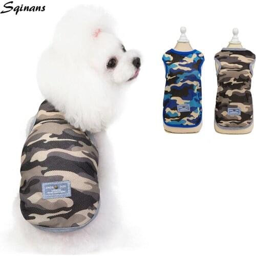 Sqinans Summer Dog Clothes Camouflage Printed Dog Vest Mesh Breathable Small Dog Vest Pet Puppy T-ShirtsS-2XL