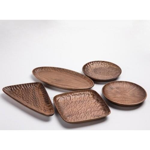 Black walnut plate Japanese wooden fruit plate creative log inventory heart tea plate dessert plate