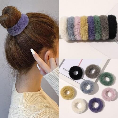 High Quality Warm Furry Soft Elastic Hair Bands Imitation Wool Hair Rope Large Intestine Ponytail Hair Accessories Headwear