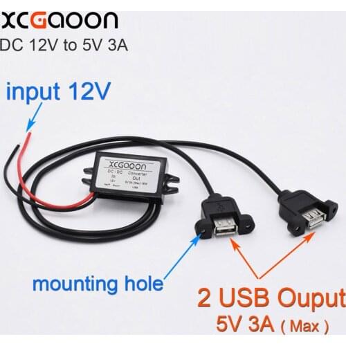 XCGaoon Dual 2 USB DC-DC Car Converter Module Cable With Mounting Hole input DC 12V To USB Ouput 5V 3A 15W Power Adapter
