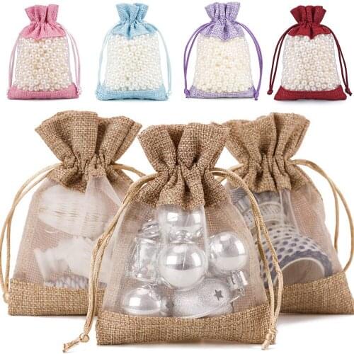 1PC Jewelry Bright Organza Pouch Candy Package Drawstring Pocket Mesh Linen Bag Wedding Party Handbags Gifts Bag Wrapping Supply