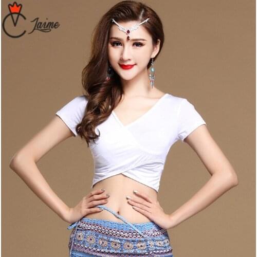 Women Belly Dance Clothes Upper Tops Sexy Bodysuit Deep V Neck Modal Gilrs Top for dance class practice wear