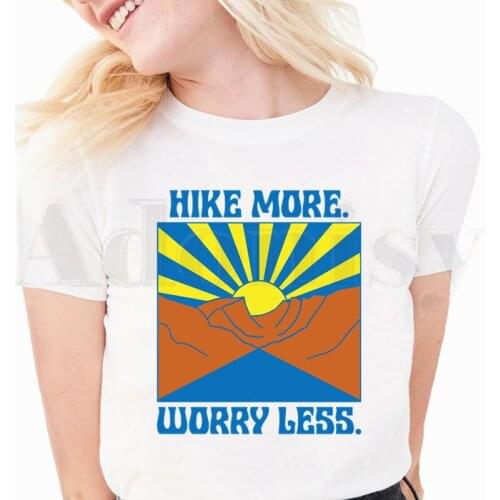 HIKE MORE Worry Less Hiking Camping Outdoor Short Sleeve Female Tops Tees Harajuku VintageT Shirts Womens T-shirt