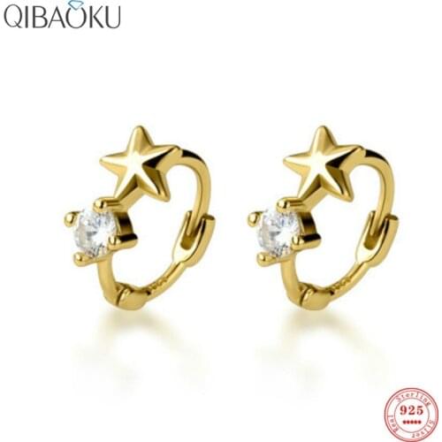 925 Sterling Silver Hoop Earrings Small Delicate Star Ear Buckle Female Sweet Simple Circle Earring for Women Fine Jewelry