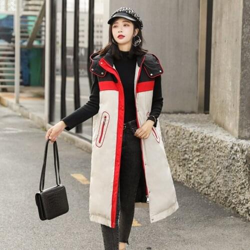 2021 Fall/Winter Down Padded Vest Womens Long Korean Thickened Color Matching Waistcoat Plus Size Jacket Hooded Parka Coat M619