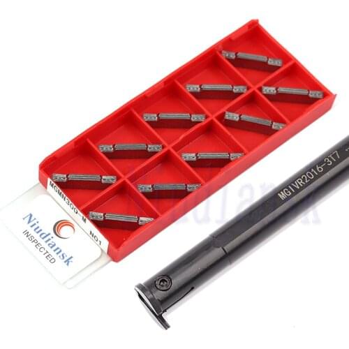 10pcs Carbide Inserts MGMN150 MGMN200 MGMN250 MGMN300 MGMN400 +1pc MGIVR2016 MGIVL2016 Slotting Tool Holder CNC Cutting Tool Set